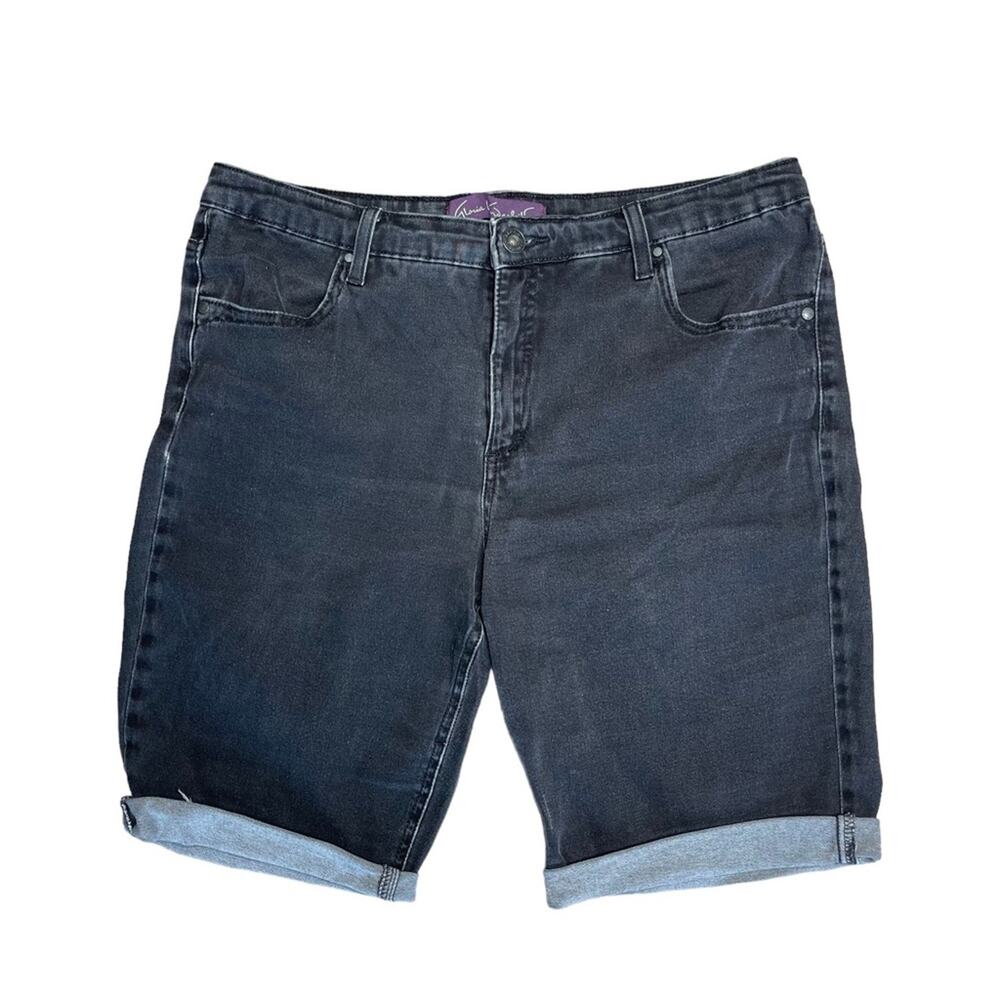 GLORIA VANDERBILT Faded Black Cut Off Bermuda Denim Jean Shorts Women’s Size 14